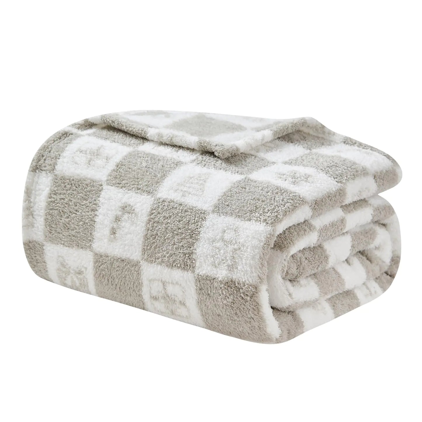 Checkered Throw Blanket Cozy Fluffy Knit Throw Blankets - Grey Super Soft Warm Throw Blankets for Couch Sofa Chair Bed Camping Picnic Travel Lightweight Bed Blanket (108" x 90")