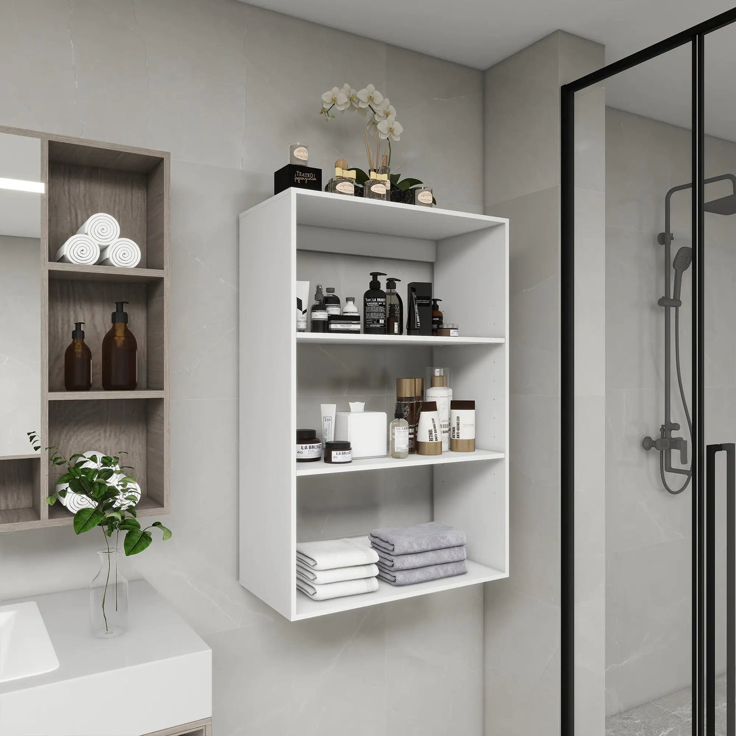 Bathroom closet shelves Wood Modular Closet System Wall Mounted Shelves Walk in Clothes Storage Cabinet Shelving Built in Closet Organizer for Bedroom White 31.49''W x 16.04''D x 47.24''H