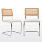 Mid Century Modern Dining Chairs Set of 2 Upholstered Boucle Kitchen Chairs Famous Breuer Designed Chairs Armless Accent Chairs with Natural Cane Back & Stainless Chrome Base