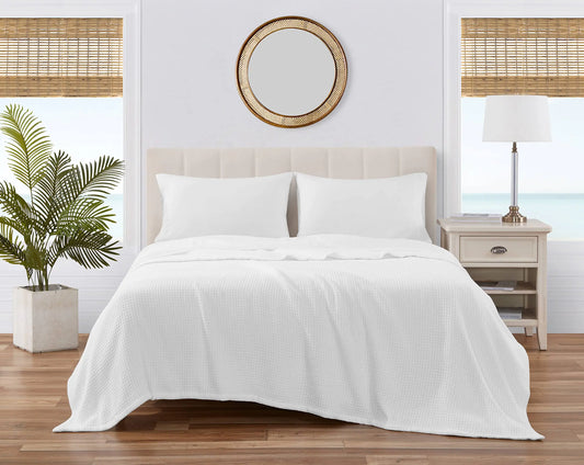 Blanket Soft Cotton Bedding Medium Weight Home Decor for All Season Queen White