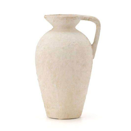 Ceramic Rustic Farmhouse Vase9.25 inch Terracotta Vase with HandleNeutral Tall Clay Vases Decorative Vase for Living RoomTableShelf Decor(Off-WhiteL)