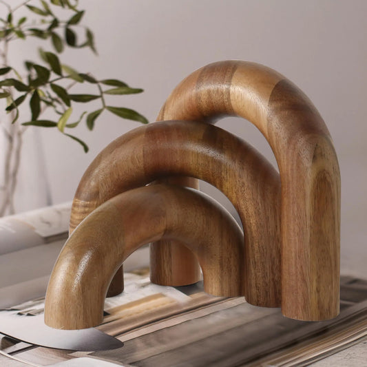 3 Pieces Wood Arch Decor Wooden Coffee Table Decor Aesthetic Bookshelf Decoration Desk Decor Objects Natural Modern Home Decor Boho Decor for Living Room Entryway Small Medium Large