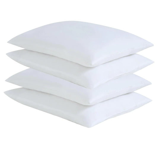 Bed Pillows Bulk - 4 Pack Thin Flat Pillows for Sleeping Super Soft Fluffy Microfiber Filling for Home Hotel BnBs (4 White King (U.S. Standard))