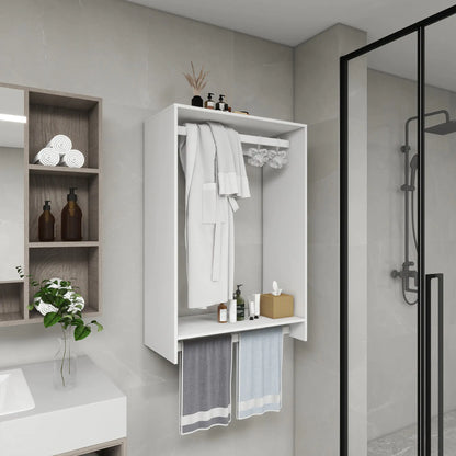 Modular Wooden Closet Organizer System with 2 Hanging Rods Shelves Wall Mount Shelving for Walk in Closet Bedroom and living room Organization Built in Clothes Storage White 31.49''W x 16.04''D x 47.24''H