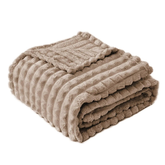 Bed Blanket for Couch Soft Warm Fuzzy King Size Blankets for Sofa All Season Use 108x90 Inches Camel