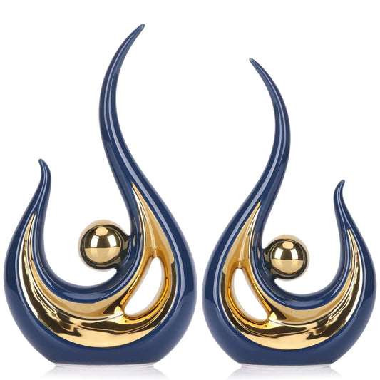 Modern Abstract Art Home Decor Accent Contemporary Statues Coffee Table Decor for Living Room Table Centerpieces for Dining Room Ceramic Sculptures and Gold Knick Knacks for TV Stand Decor