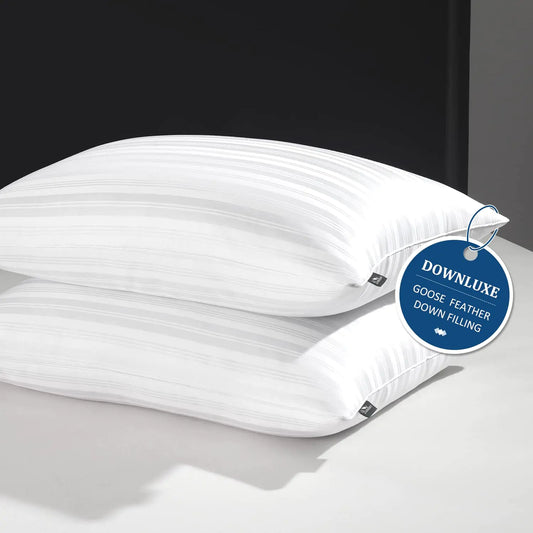 Hotel Collection Feather Pillows Set of 2 for Back Stomach or Side Sleepers Queen Size (20"x28")