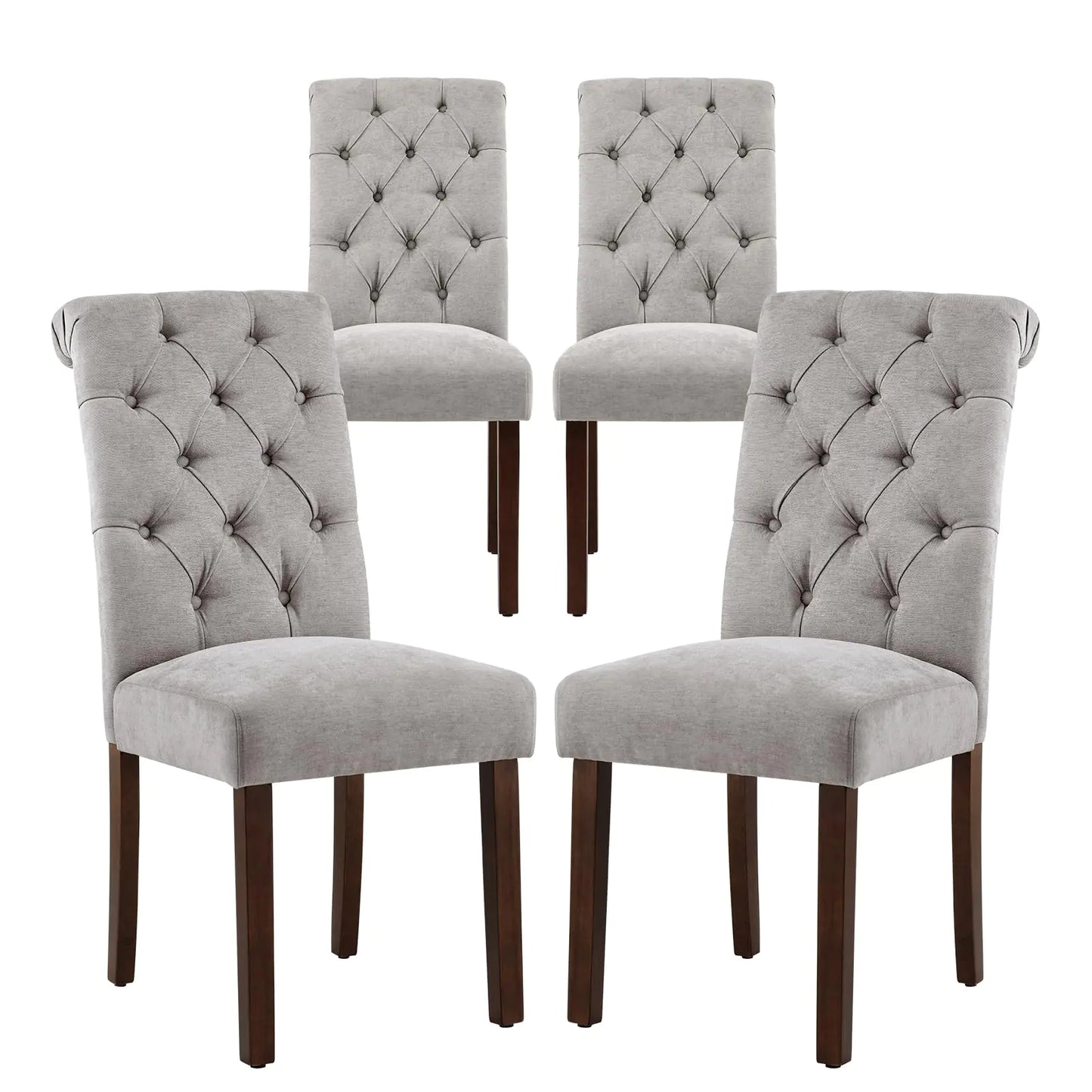 Button Tufted Dining Chairs Set of 4 Parsons Upholstered Fabric Dining Room Chairs Kitchen Chairs with Wood Legs and Padded Seat Light Grey