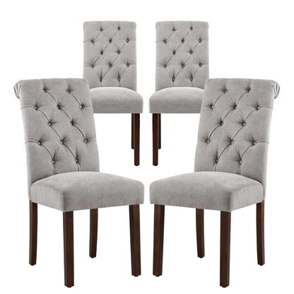 Button Tufted Dining Chairs Set of 4 Parsons Upholstered Fabric Dining Room Chairs Kitchen Chairs with Wood Legs and Padded Seat Light Grey