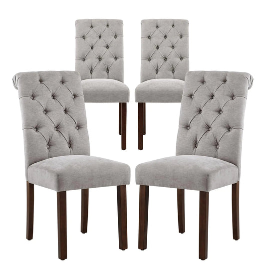 Button Tufted Dining Chairs Set of 4 Parsons Upholstered Fabric Dining Room Chairs Kitchen Chairs with Wood Legs and Padded Seat Light Grey