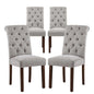 Button Tufted Dining Chairs Set of 4 Parsons Upholstered Fabric Dining Room Chairs Kitchen Chairs with Wood Legs and Padded Seat Light Grey