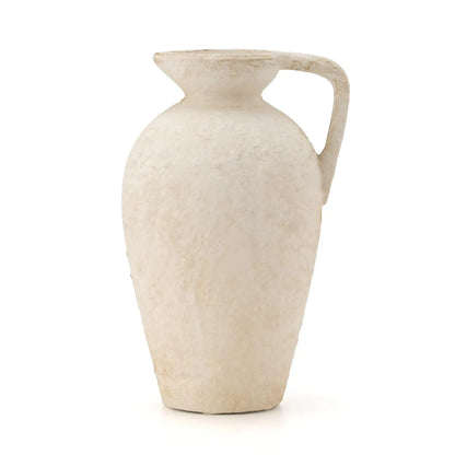 Ceramic Rustic Farmhouse Vase9.25 inch Terracotta Vase with HandleNeutral Tall Clay Vases Decorative Vase for Living RoomTableShelf Decor(Off-WhiteL)