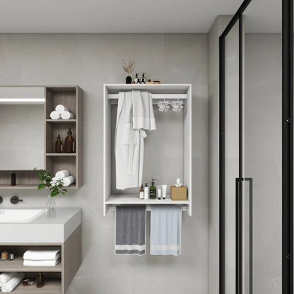 Modular Wooden Closet Organizer System with 2 Hanging Rods Shelves Wall Mount Shelving for Walk in Closet Bedroom and living room Organization Built in Clothes Storage White 31.49''W x 16.04''D x 47.24''H