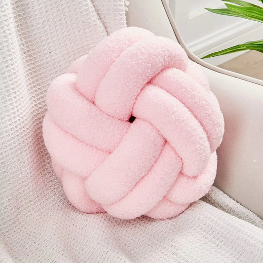Knot Pillow Ball Soft Pink Home Decor Knotted Pillows Handmade Round Plush Throw Pillow Aesthetic & Cute Large Decorative Pillows for Bed Floor Couch Bedroom Home Decor 11 inches