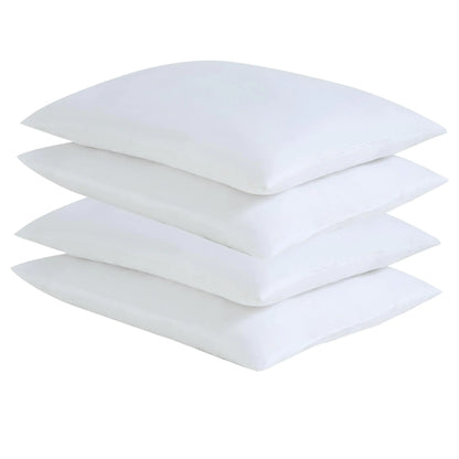 Bed Pillows Bulk - 4 Pack Thin Flat Pillows for Sleeping Super Soft Fluffy Microfiber Filling for Home Hotel BnBs (4 White King (U.S. Standard))