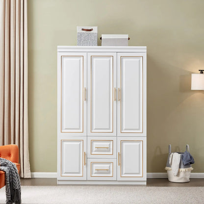 Wardrobe  74" H 3 Doors 2 Drawers White Bedroom Wardrobe Armoire Closet Freestanding Clothes Storage Armoire Organizer with Hanging Rod Shelves Clothes Cabinet for Bathrooms Clothes Storage
