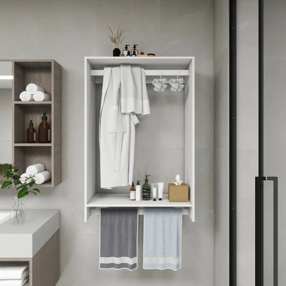 Modular Wooden Closet Organizer System with 2 Hanging Rods Shelves Wall Mount Shelving for Walk in Closet Bedroom and living room Organization Built in Clothes Storage White 31.49''W x 16.04''D x 47.24''H