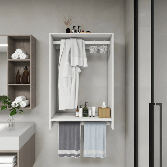 Modular Wooden Closet Organizer System with 2 Hanging Rods Shelves Wall Mount Shelving for Walk in Closet Bedroom and living room Organization Built in Clothes Storage White 31.49''W x 16.04''D x 47.24''H