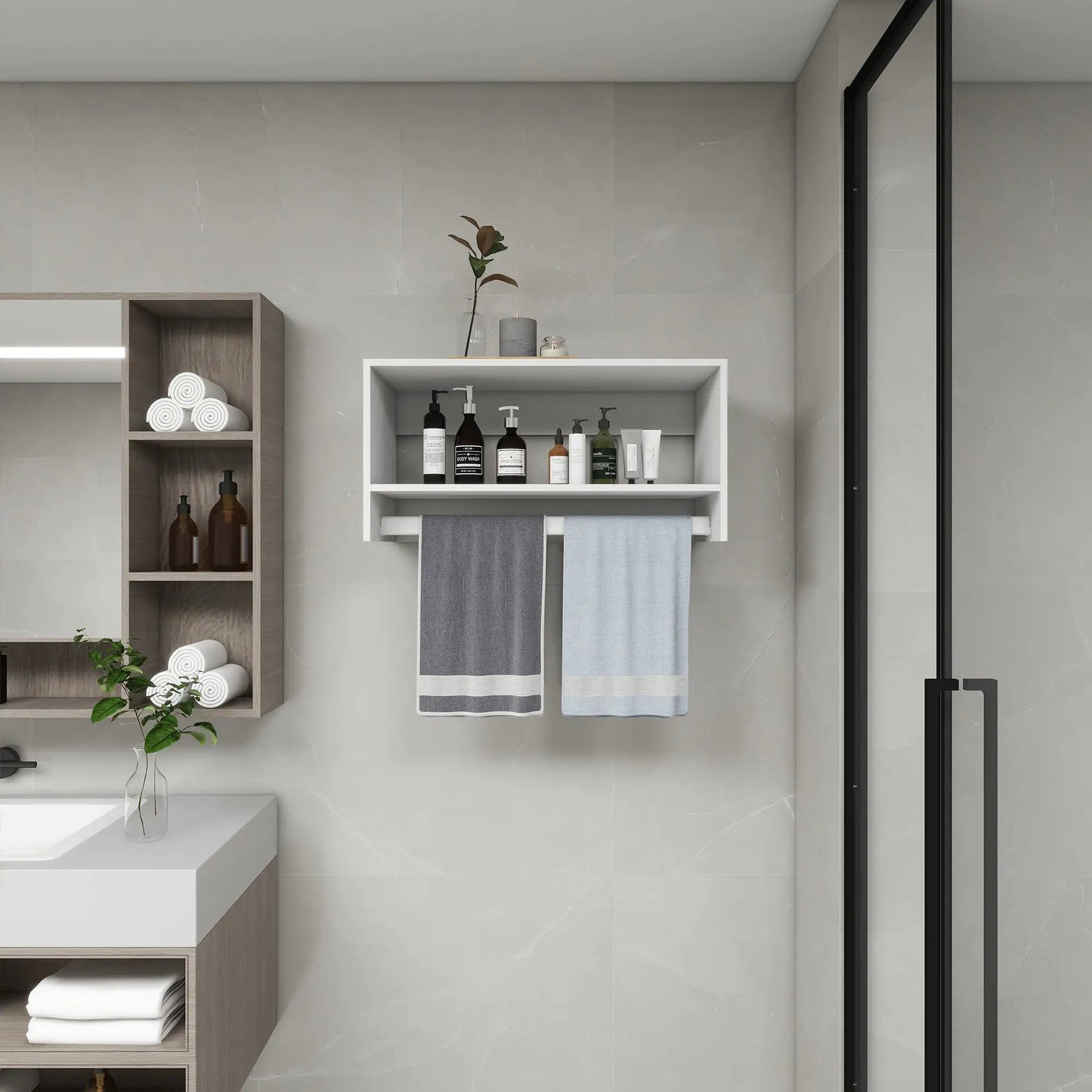 Bathroom Shelves, Modular Wood Closet System Clothes Organizer, Closet System with 2 Closet Shelves, Closet Organizer System, Walk in Closet Organizers and Storage, Closet Systems for Walk in Closets, Closet(32" W x 16" D x 16" H)