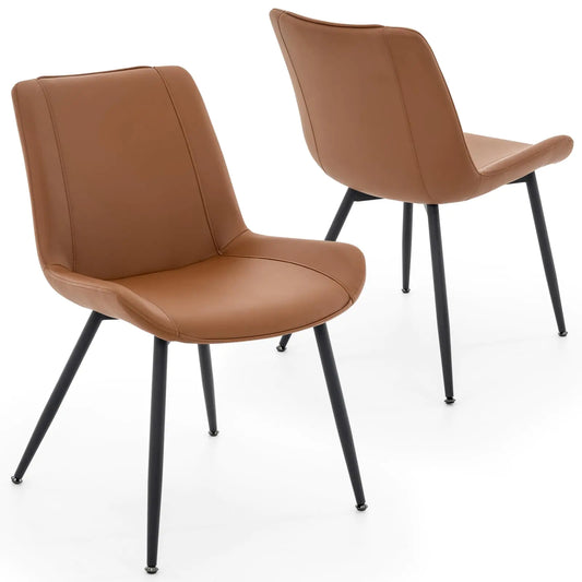 Living Dining Chairs Set of 2 PU Leather Modern Armless Kitchen Dining Room Chairs Upholstered Accent Side Chairs with Metal Legs (Brown)