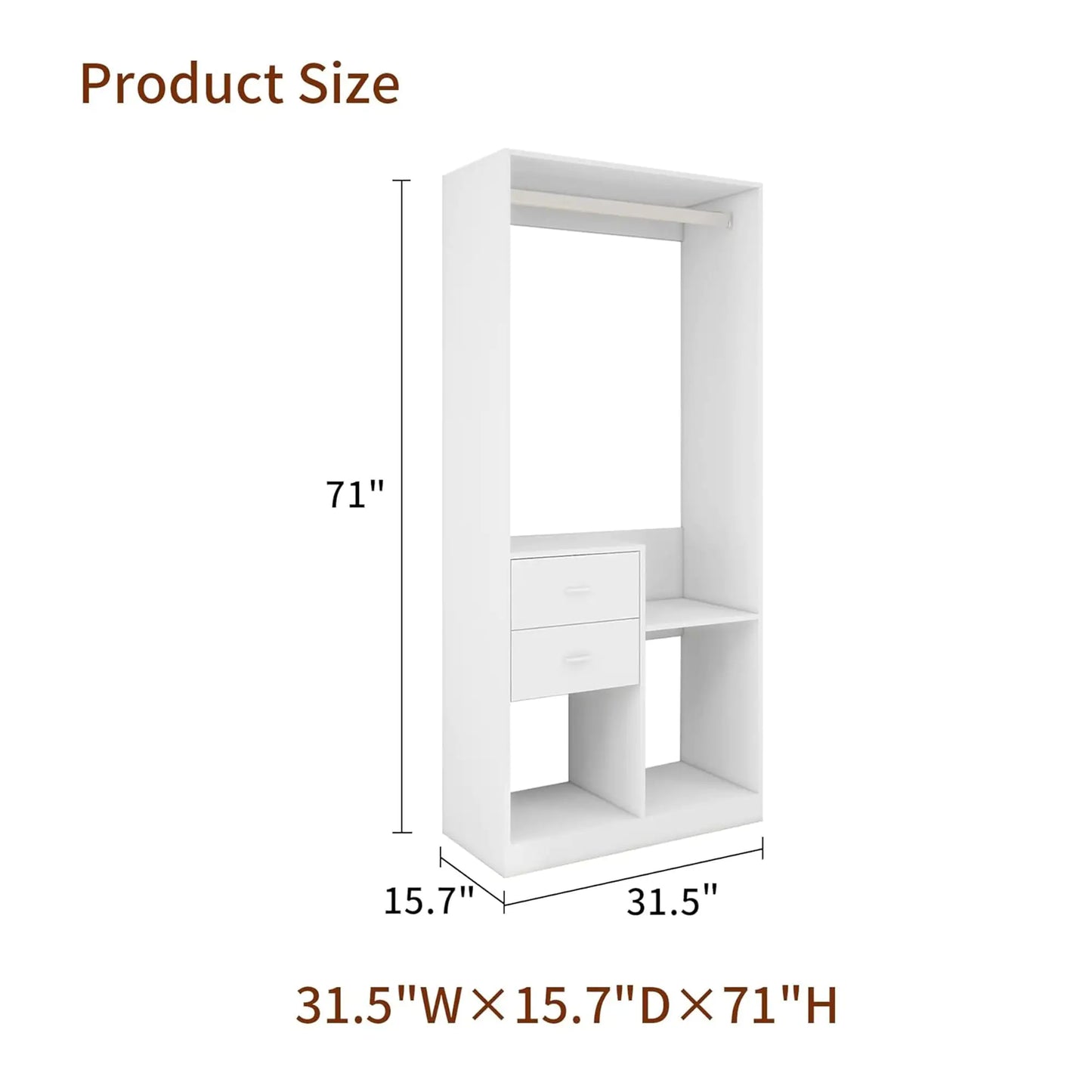 GreyCloset System: Walk-in Closet Organizer System with 4 Drawers Closet Kit with Shelves Hanging Rod Metal Handles Built-in Storage Organization 31.5"W x 15.7"D x 70.8"H